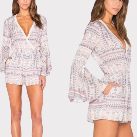 L*space women’s boho printed bell sleeve romper S festival vacation summer - Picture 1 of 11